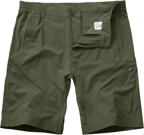 Men's Outdoor Casual Elastic Waist Lightweight Stretch Quick Dry Cargo Fishing Hiking Shorts #6229-Army Green-42...