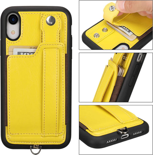 TOOVREN Cover for iPhone XR Wallet Case with Lanyard Strap Card Holder Protective Cover with Stand Wallet Leather PU Adjustable Detachable Lanyard...