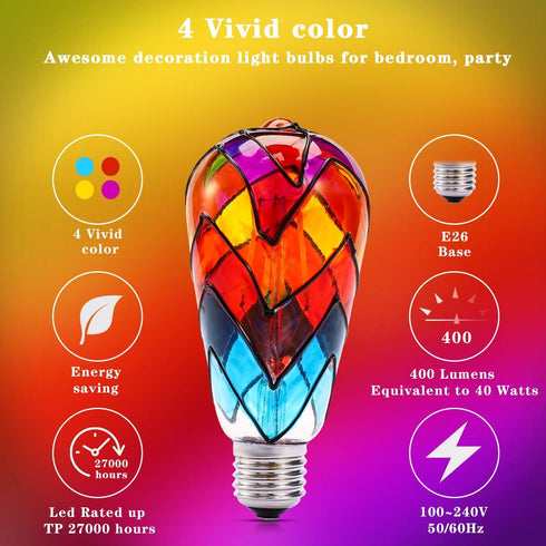 I-SHUNFA Edison Glass LED Light Bulb,6 Watts Heatless E26 ST64/A19 LED Light Bulbs for Home Party,Recreation Room,Balcony,Garden,Christmas Decorat...