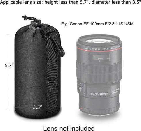 Selens Protective Drawstring Neoprene DSLR Camera Lens Pouch Bag Compatible with Olympus Panasonic, Large Size(Black)...