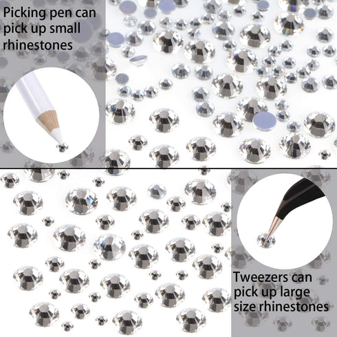 LPBeads 6400 Pieces Hotfix Rhinestones Clear Flat Back 5 Mixed Sizes Crystal Round Glass Gems with Tweezers and Picking Rhinestones Pen...