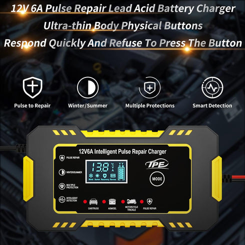 TPE Car Battery Charger 6 Amp 12V Battery Charger Automotive, Trickle Charger for Car Battery Smart Battery Charger for Lead Acid Batteries Car Tr...