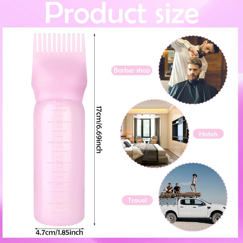 Root Comb Bottle Applicator 6 Ounce,Oil Applicator for Hair Dye Hair Oiling Applicator with Graduated Scale (Pink)...