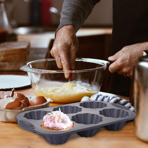 Silicone Brioche Pan 6-Cup, Silicone Cupcake Pan for Baking, Nonstick Bakeware Brioche Molds for Wax Mousse Cake Tart Jelly Pudding Panna Cotta (1...