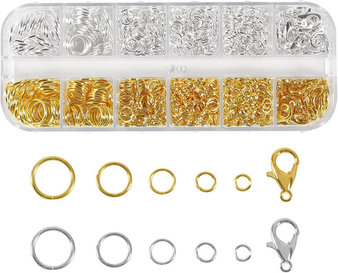 Jump Rings for Jewelry Making Kit, 1200 pcs Open Jump Rings Jewelry Repair Kit for Necklace Bracelet, Lobster Clasps and Closures Repair Supplies ...