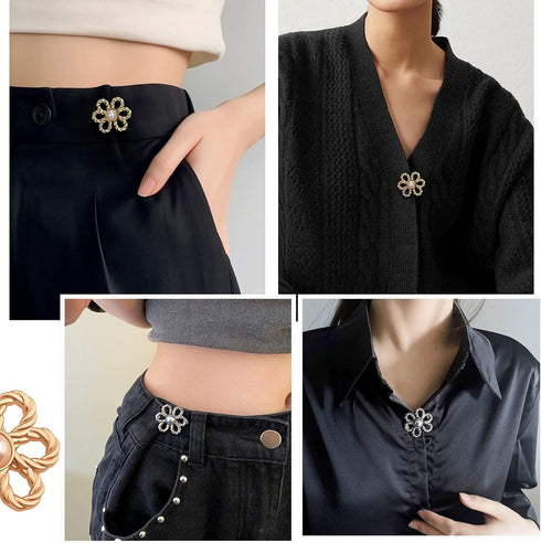 8 Sets Flower Jeans Button Pant Waist Tightener, Adjustable Waist Buckle Sets No Sew and No Tools Detachable Decorative Waist Buckles, Jean Button...