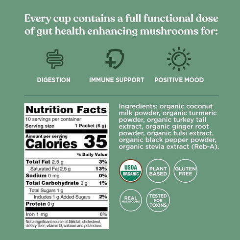 Golden Latte by Four Sigmatic | Organic Instant Golden Latte with Turkey Tail, Turmeric & Coconut Milk Powder | Supports Healthy Skin & Stress | D...