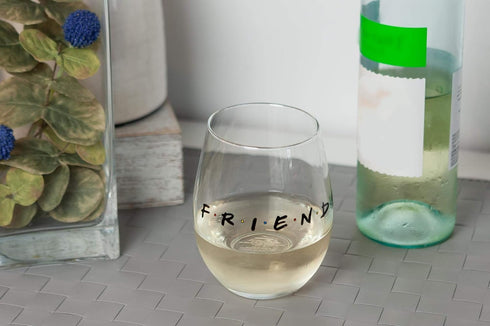 Silver Buffalo Friends Doodle Logo Stemless Wine Glass, 20 Ounces...