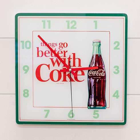 Mark Feldstein & Associates Coca Cola Bottle Things Go Better with, Analog Square Wall Clock - 11.81 Inch...