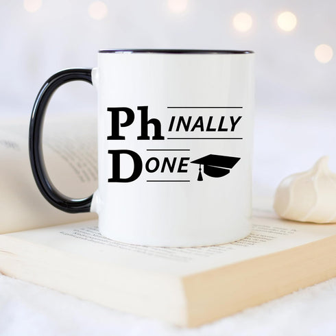 YouNique Designs Phinally Done 11 Ounces PhD Graduation Mug, Funny PhD Mug, Doctorate Graduation (Black Handle)...