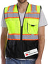Vest Reflective with Pockets and Zipper, High Visibility Mesh ANSI Class 2, Made with 3M Reflective Tape, Yellow and Black Large...