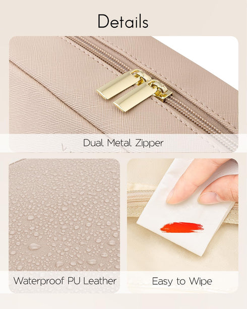 Vlando Small Makeup Pouch,Travel Makeup Bag PU Leather Wide-open Makeup Pouch for Purse Makeup Brush Holder-Milk Tea...