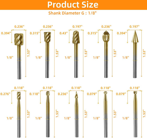 10 PCS Carving Bits HSS Rotary Drill Burr Set 1/8'' (3mm) Shank Wood Engraving Router Bit for Rotary Tool Accessories Rotary Tool for DIY Woodwork...