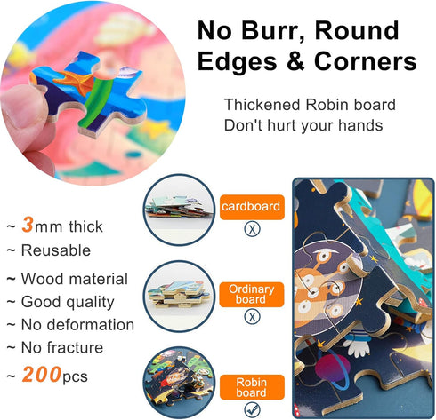 200PCS Wooden Jigsaw Puzzle for Kids Floor Puzzle for Boys Girls Aged 5+ Toddlers Children Teens Adult Educational Puzzles Learning Travel Toys 6 ...