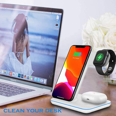 Wireless Charger, 3 in 1 Wireless Charging Station for Apple iWatch 7/SE/65/4/3/2 AirPods 2/3/Pro Qi Certified Fast Charging Stand for iPhone 14/1...