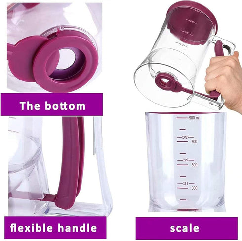 4 Cup Pancake Cupcake Batter Dispense, 900mL Pancake Dispenser For Batter With Measuring Label Squeeze Handle Bracket and Silicone food brush for ...