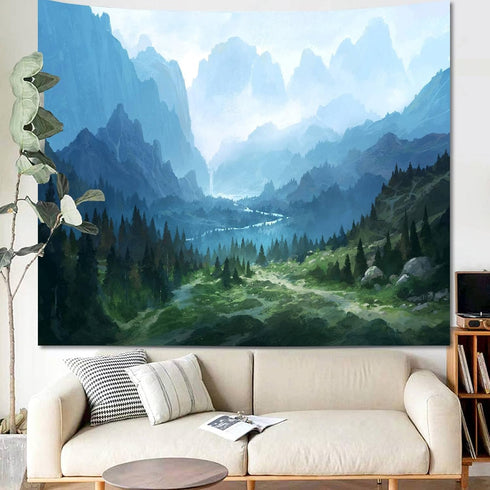 Apdidl Forest Tapestry for Bedroom Aesthetic Nature Foggy Mountain Tree Wall Tapestry Landscape Backdrop Green Woodland Scenery Wall Hanging for L...