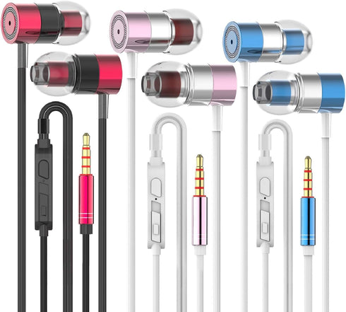 YNR 3 Pairs Metal Wired Earbuds with Microphone & Volume Control, in Ear Earphones, Noise Islating High Definition, for 3.5mm Jack iPhone iPad iPo...