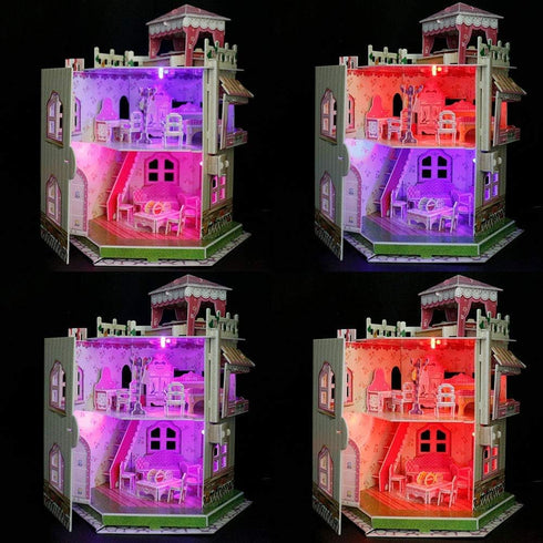 Rooftop Romance 3D Puzzle Dollhouse for Girls - Easy to Assemble 3-D Miniature Doll House Building Kit with LED Light for Kids - Educational Paper...