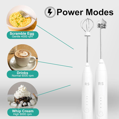 Real Simple Milk Frother and Whisk Set | USB Rechargeable Milk Frother with Stainless Steel Attachments and 5 Coffee Stencils | Perfect Handheld M...