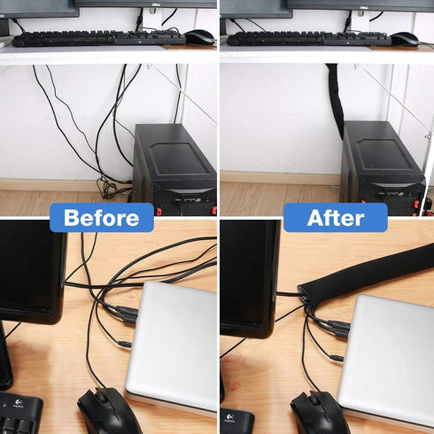 JOTO 10.83ft Cable Management Sleeve, Cuttable Neoprene Cord Management Organizer System, Flexible Cable Wrap Cover Wire Hider for Desk TV Compute...