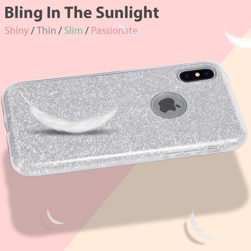 MILPROX Glitter Case Compatible for iPhone Xs, Shiny Sparkle Bling, 3 Layer Hybrid Protective Soft Phone Case Compatible for iPhone X...