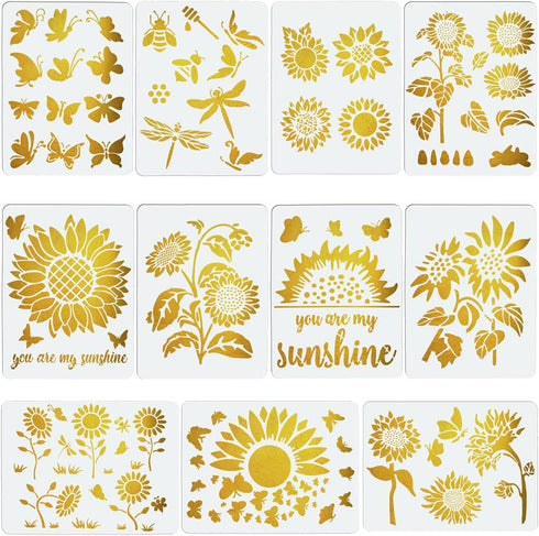 Sunflower Stencil (A4) - Reusable Sun Flower Stencils DIY Template for Art and Crafts for Painting on Wood, Canvas, Paper, Fabric, Wall, Furniture...
