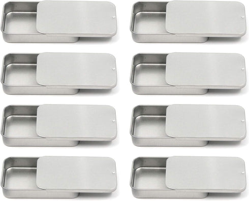 MY MIRONEY 3.1" x 2" x 0.6" Metal Slide Top Tin Containers for Candies Jewelry Crafts Pills Survival Kit Pack of 8...
