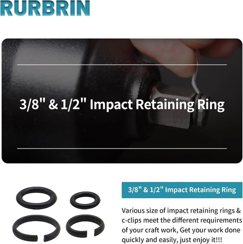 10 Sets of 1/2 inch & 3/8 inch Impact Wrench Retainer Rings with O-ring, Compatible With Electric Wrench/Pneumatic Wrench...