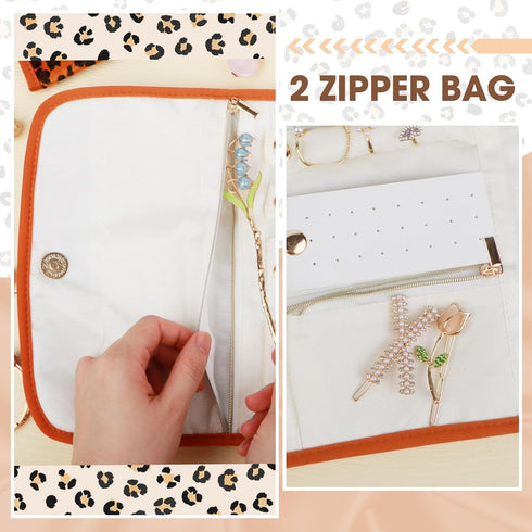 Foldable Leopard Travel Jewelry Bag Organizer Jewelry Storage Roll for Earrings,Necklaces,Rings,Bracelets,Brooches...