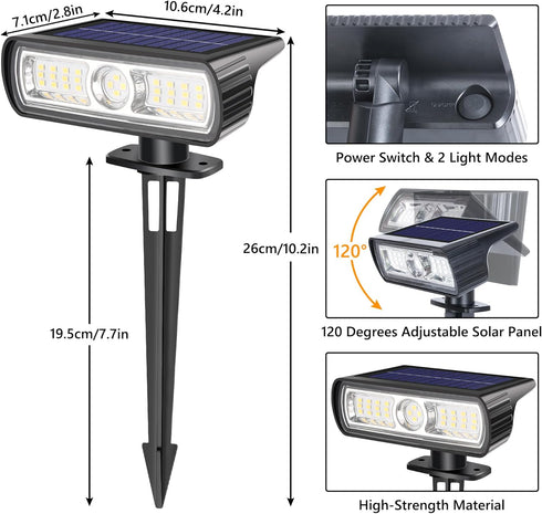 Toodour Solar Spot Lights Outdoor, 2 Pack Solar Lights Outdoor with 2 Modes, Waterproof Solar Powered Flood Lights Landscape Lighting for Yard Gar...
