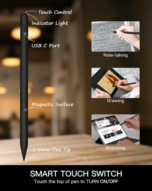 Wireless Charging Pencil 2nd Generation for Apple - iPad Stylus Pen with Palm Rejection Compatible with Apple iPad 10/9/8, iPad Mini 6, iPad Air 5...