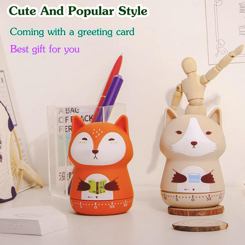 Mechanical Kitchen Timer, Cute Animal Timer for Kids, Wind Up 60 Minutes Manual Countdown Timer for Classroom, Home, Study and Cooking (Beige wolf...
