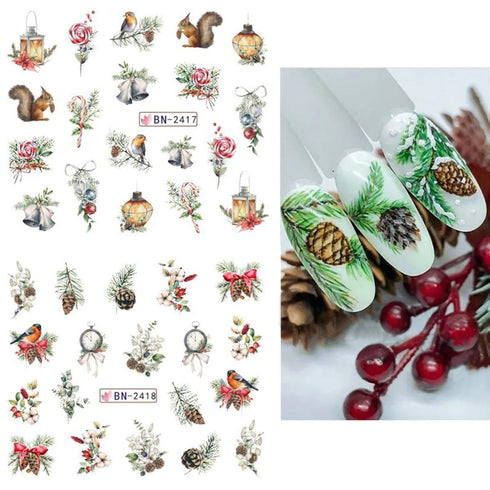 SINSEN Christmas Nail Art Stickers, Winter Nail Decals Water Transfer Xmas Nail Art Supplies Colorful Gingerbread Man Wreath Bell Merry Christmas ...
