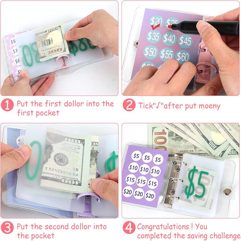 $1000 Savings Challenge Binder Money Saving Challenge Mini Budget Binder with Cash Envelopes Reusable Budget Book with Cash Envelopes Envelope Sav...