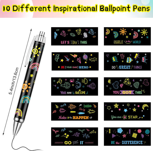 Gueevin 10 Pcs Inspirational Ballpoint Pens Motivational Quote Pens Retractable Funny Pens Black Ink Pen Set with Stylus Tip Colorful Metal Encour...