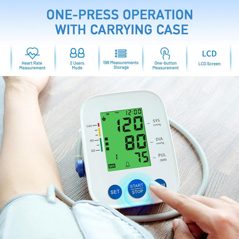 Blood Pressure Monitor Accurate Automatic Upper Arm High Blood Pressure Monitors Portable LCD Screen Powered by Battery with Adjustable Cuff and S...