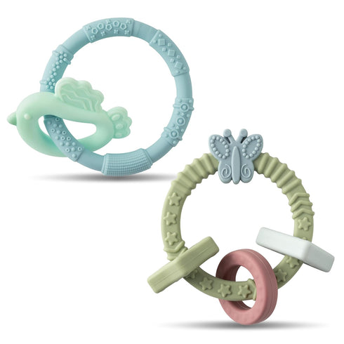 Baby Silicone Teething Toys - 2Pcs Chick and Butterfly Teething Ring Teether Toys Baby Soft Teethers Toddler Teething Chew Toys Keepsake Baby Gift...