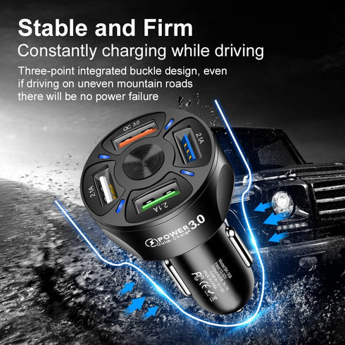 4-Port Car Charger Adapter,QC3.0 Fast Charging with LED Light Display Cigarette Lighter USB Charger Compatible with iPhone 14 Pro MAX/13 MacBook P...