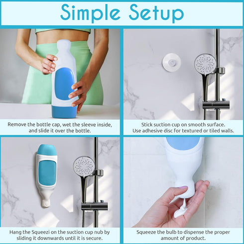Squeezi 2 Unit Pack (Bright White) Wall Mounted Shower Dispenser and Organizer for Shampoo and Soap Bottles, Silicone Chamber...