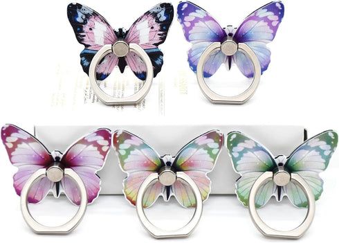 Cute Butterfly Phone Ring Finger Holders, Cell Phone Ring Stands Mount Smartphone Kickstand for Desk 360 Degree Rotation(5Packs)...