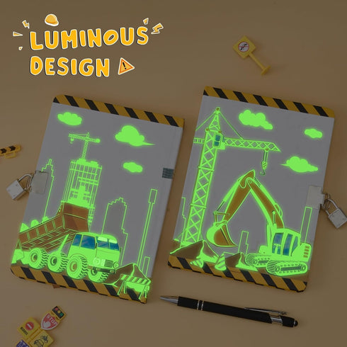 WERNNSAI Luminous Truck Journal - Boys Notebook for Kids Birthday Christmas Gift Diary with Lock School Travel Journal Hardcover A5 Private Secret...