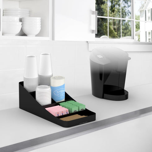 Mind Reader Cup and Condiment Station, Countertop Organizer, Coffee Bar, Kitchen, Stirrers, 7.25"L x 15.5"W x 5.25"H, Black...