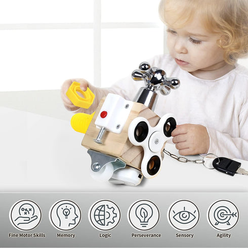 Montessori Busy Activity Cube for Kids, Travel Toy Wooden Busy Board Sensory Toy for Toddlers, Fidget Toy Cube Educational Toy for Learning Life S...