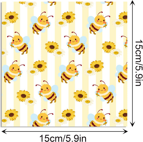 Sunflower Scrapbook Paper Pad,25 Pcs Bee Pattern Double-Sided Decopodge Paper,Cardstock Paper for Scrapbooking DIY Decorative Background Cardmakin...