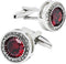 Red Crystal Gemstone Cufflinks for Men Lady In Gift Case Silver Round Men's Cufflinks Jewelry Set for Wedding Anniversary Business Party Events Tu...