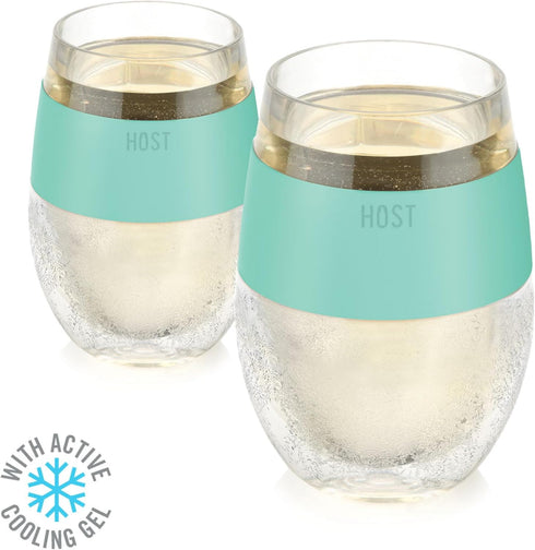 Host Wine Freeze Cup Set of 2 - Plastic Double Wall Insulated Wine Glasses with Freezing Gel, Wine Glass for Red and White Wine, 8.5 oz Mint...