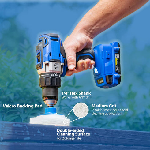 7 Pack Multi-Purpose Drill Brush Kit for Cleaning Bathrooms, Showers, Tubs, Tile, Floors, Sinks, Toilets, Grout and Grime Removal, Reversible Blue...