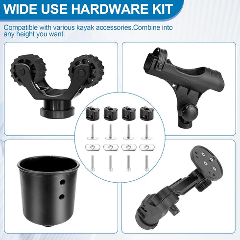 Kayak Track/Rail Mount Accessories, Kayak Hardware Kit includes Convertible Knobs, 1-1/2'' T Bolts, Track Nuts, 1-1/4'' Socket Head Cap Screws, Al...