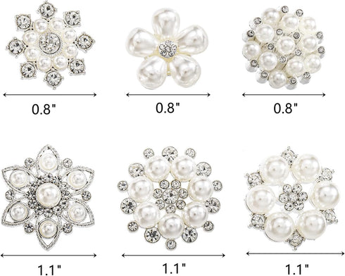 Frcctre 30 Pack Pearl Rhinestone Buttons, 6 Styles Embellishments Button Faux Pearl Button, Flat Back Flower Crystal Buttons for DIY Craft Jewelry...